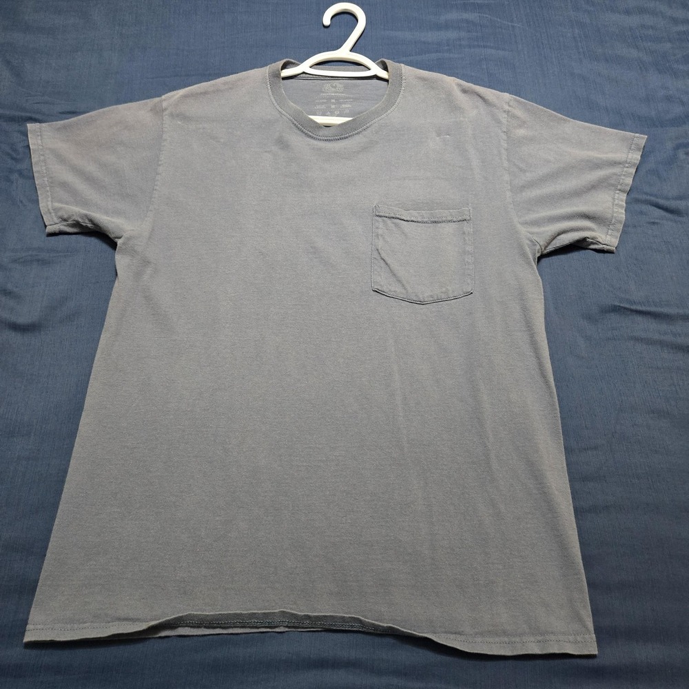 Fruit Of The Loom Shirt Mens Medium Gray 100% Cotton Pocket Short Sleeve Tee